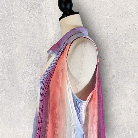 Terra & Sky Striped Button Down Sleeveless Shirt Purple Blue Pink, Size 0X 14W - Picture 4 of 10